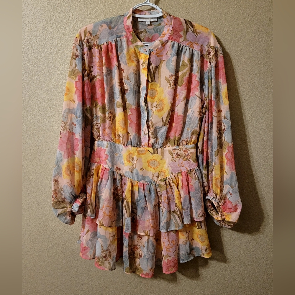 Olivaceous Floral Dress - Pink, Yellow, Gray. NWOT